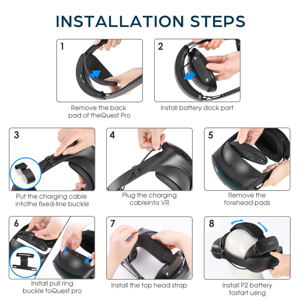 KKCOBVR O2 10000 mAh Akku-Kopfband, kompatibel mit Quest Pro