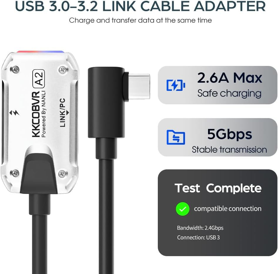 KKCOBVR A2 Link Cable Adapter Compatible with Quest 1/ 2 / Pro/ PICO4 Use with Battey Head Strap Accessories Streaming PC Game