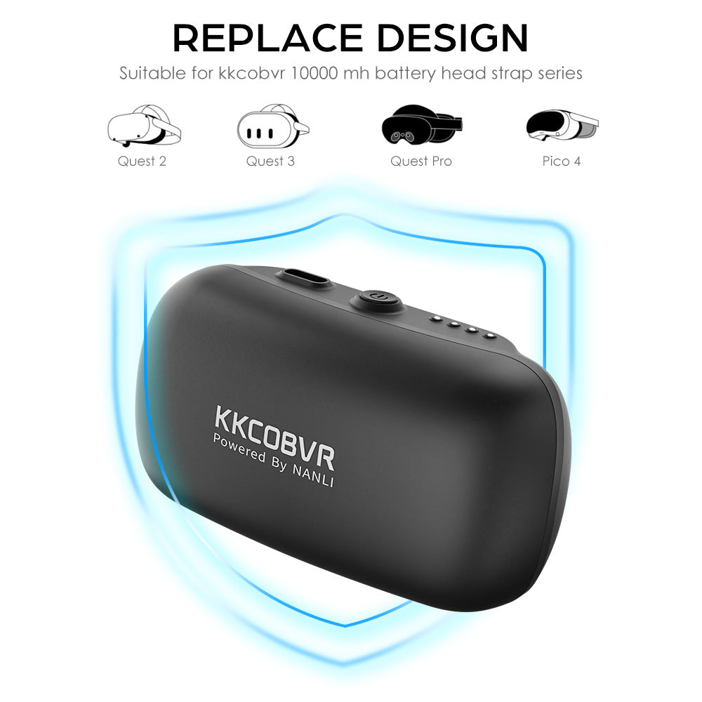 KKCOBVR Black P2 Battery with 10000mH Fits for KKCOBVR Q3PRO/ Q2PRO/ O2/ P4 Battery Head Strap Compatible for Quest 3/2/PRO