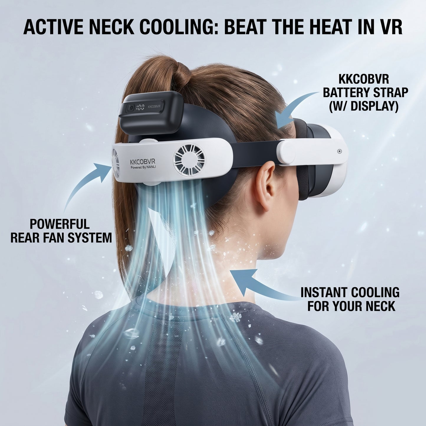 KKCOBVR Q3U 10000mAh Magnetic Halo Strap for Quest 3/3S, Dual Neck Fans & Removable Front Magnetic Cooling Fan