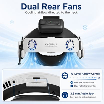 KKCOBVR Q3U 10000mAh Magnetic Halo Strap for Quest 3/3S, Dual Neck Fans & Removable Front Magnetic Cooling Fan
