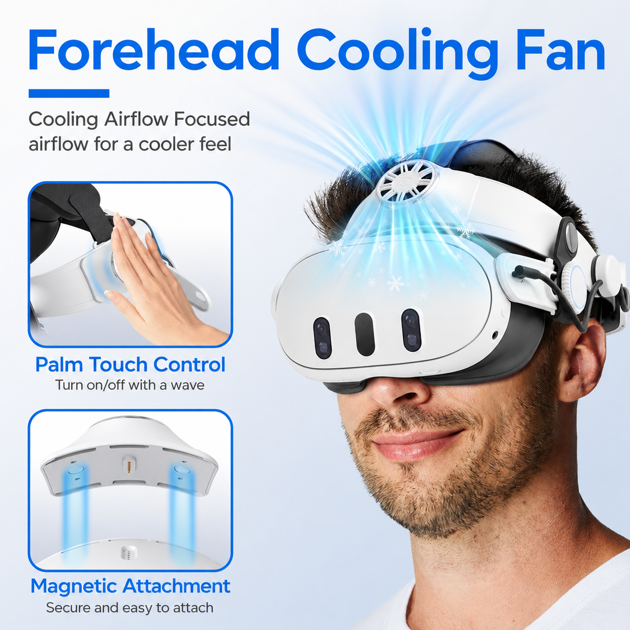 KKCOBVR Q3U 10000mAh Magnetic Halo Strap for Quest 3/3S, Dual Neck Fans & Removable Front Magnetic Cooling Fan