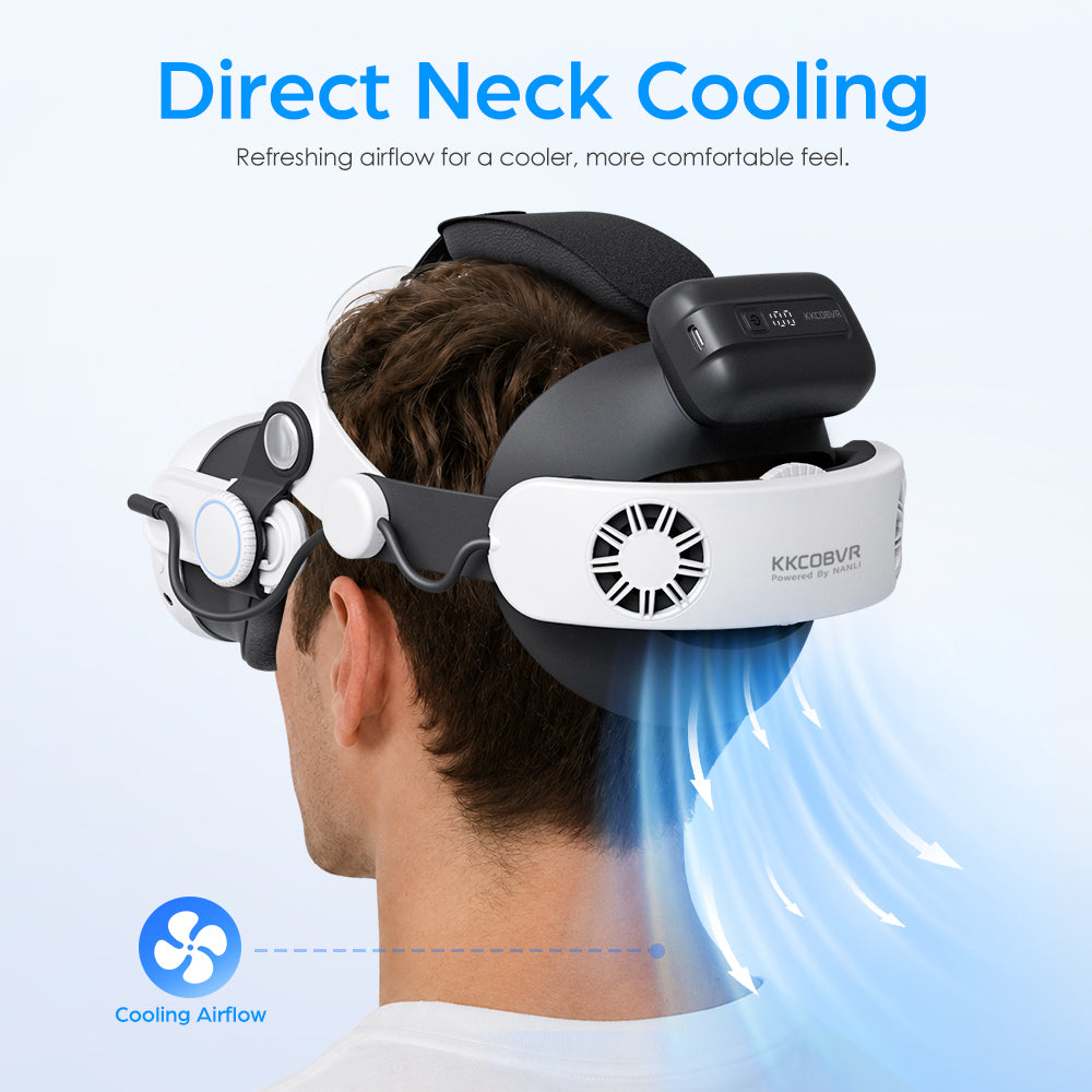 KKCOBVR Q3U 10000mAh Magnetic Halo Strap for Quest 3/3S, Dual Neck Fans & Removable Front Magnetic Cooling Fan